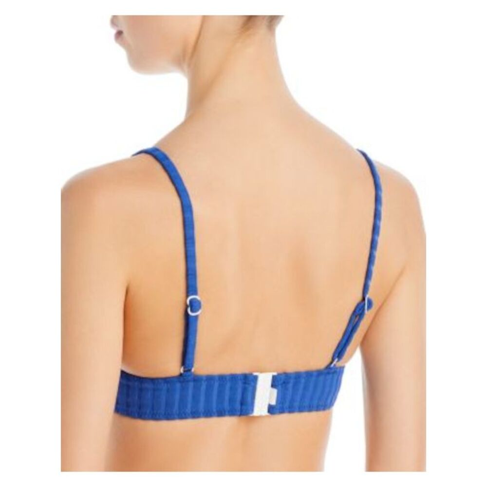 & Women's Blue Stretch Back Clasp Ribbed Emily Scoop Neck Swimwear Top S - Picture 2 of 2